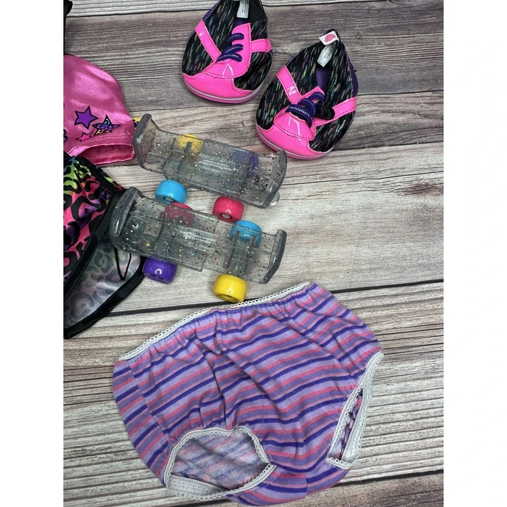 Build A Bear Pajamas PJs Cheetah Leopard Sleep Teddy Set Rainbow Shoes, Skates